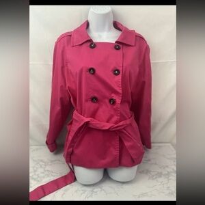 Apostrophe Double Breasted Lined Coat Womens M Hot Pink Belted Pockets K1​​​​​
